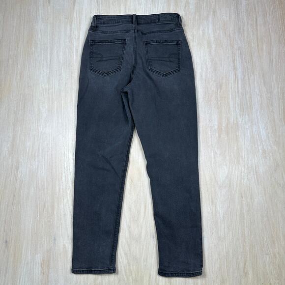 American Eagle Mom Jeans High Rise Black Stretch Slim Fit Casual Pants 2 SHORT - Picture 11 of 14